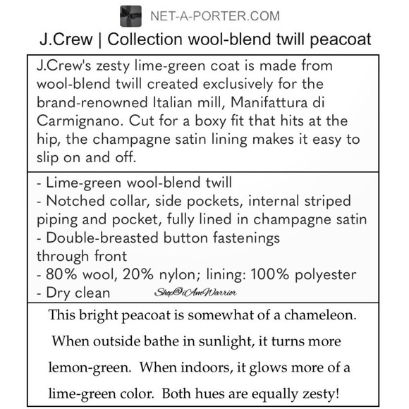 J.Crew Collection NWOT neon wool blend double breasted peacoat *shop@iamwarrior - Picture 8 of 15